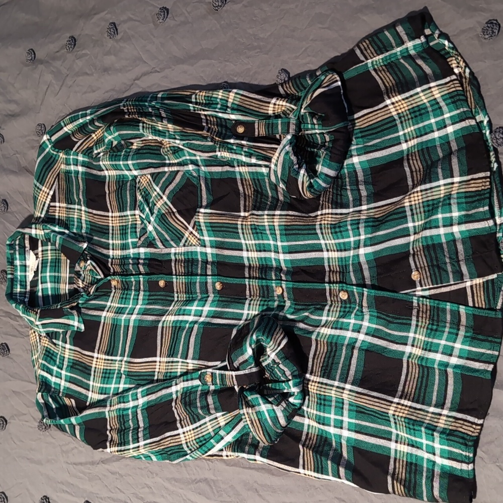 2/$10 Cato Black, Green & White Button Down Tunic Top